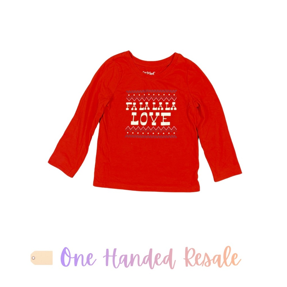 🎅 Cat & Jack Bright Red Long Sleeve Tee Shirt Fa La La La Love Graphic 2T